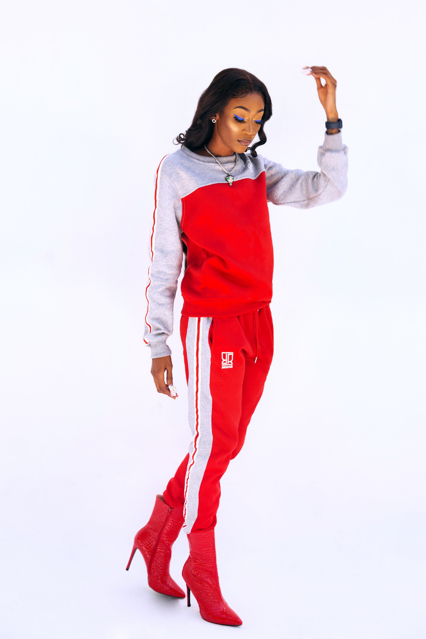 Red and white tracksuit womens sales